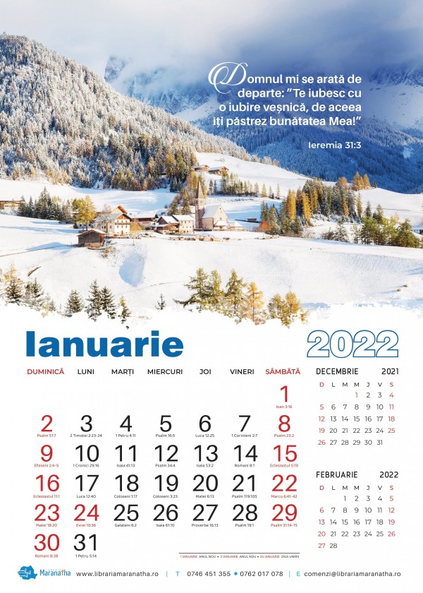 Calendar crestin 2022 – marime foarte mare A3, cu spirala metalica, fagaduinte biblice sub fiecare zi
