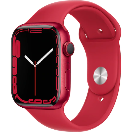 Apple Watch 7, GPS, Carcasa Red Aluminium 45mm, Red Sport Band