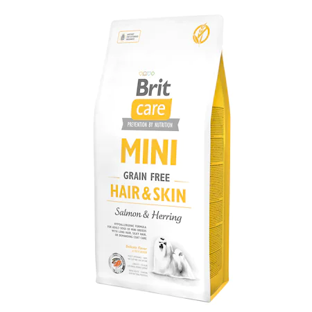 Hrana uscata pentru caini Brit Care, Grain Free, Mini Hair & Skin, 7 Kg